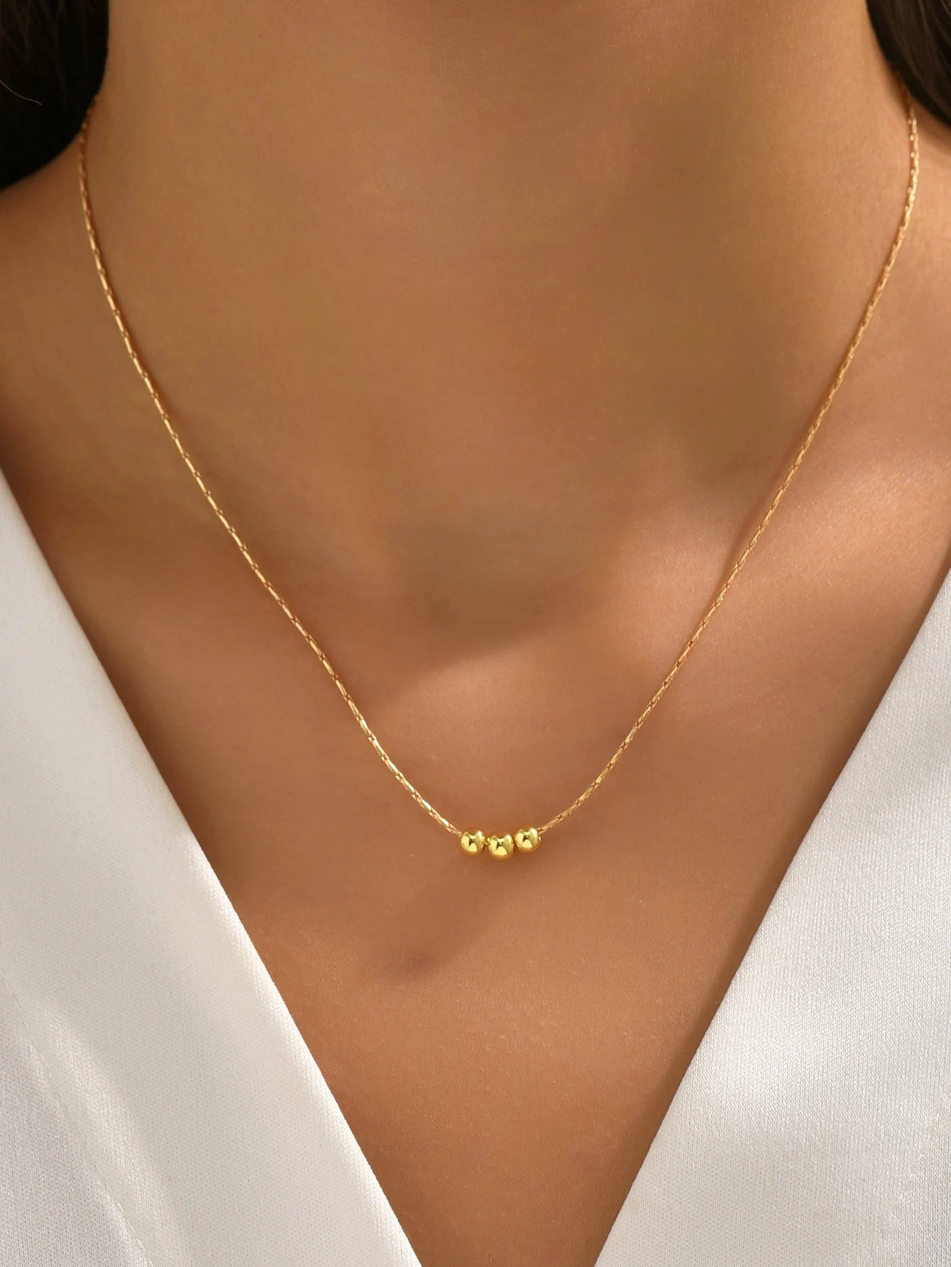 Dainty Gold Bead Choker Necklace